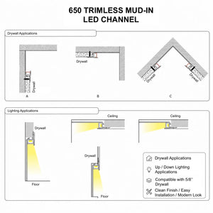 8ft (94'') Trimless Mud-In LED Channel - (650)
