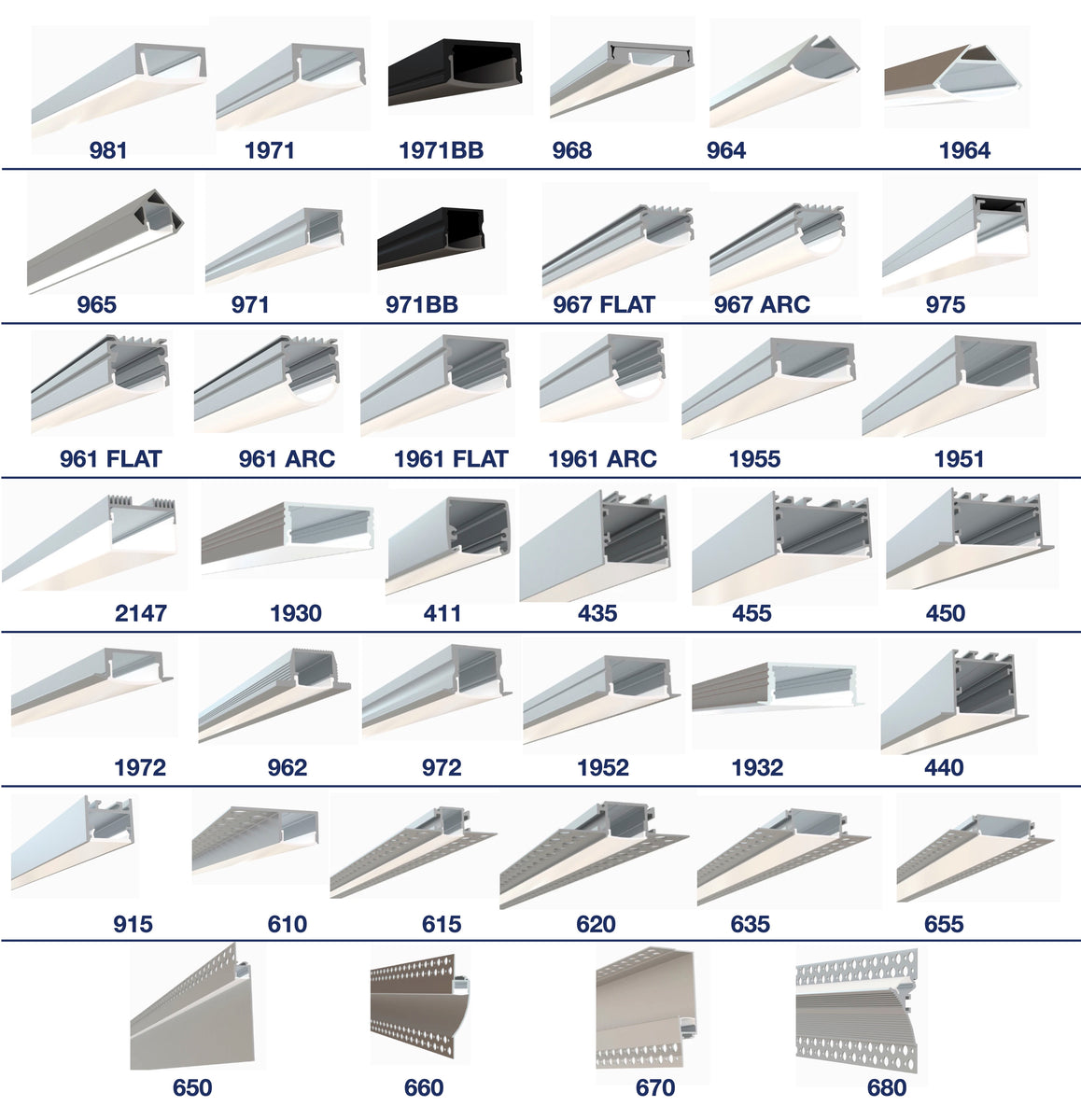 Led L Channel Sizes LED Channels - (23'' Single Sample)
